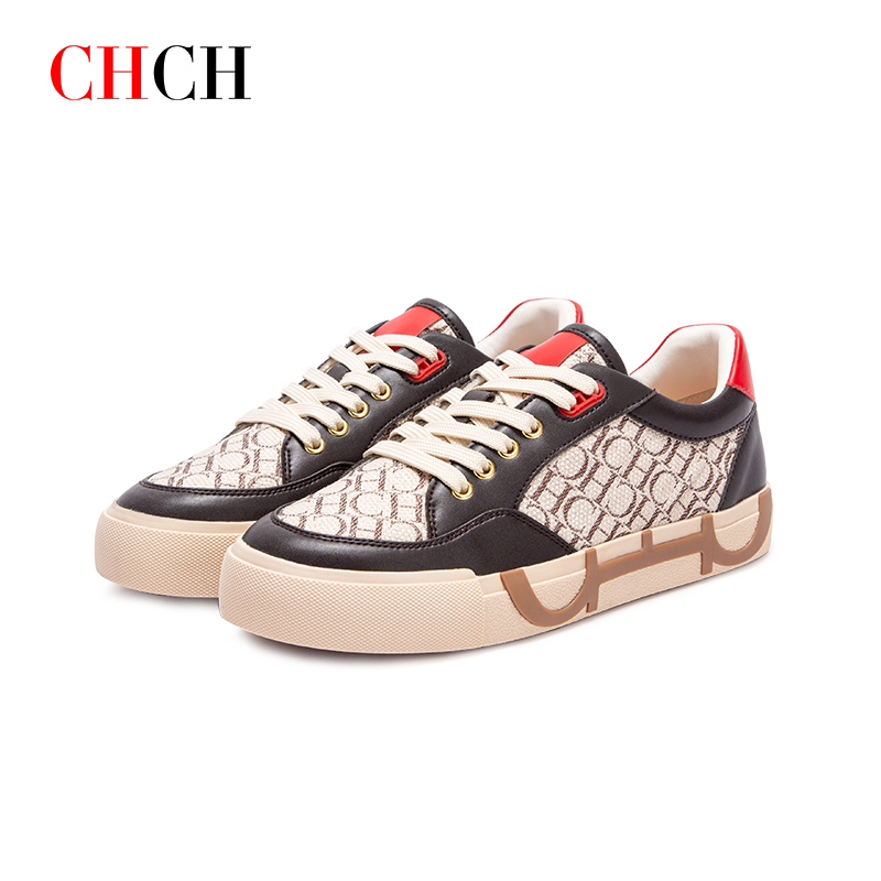 CHCH平衡鞋2024秋冬新款女鞋运动鞋字母logo拼接透气系带休闲板鞋CO2B5441