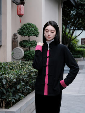 盛唐牡丹| 新中式女士针织羊绒衫（里玫红色）