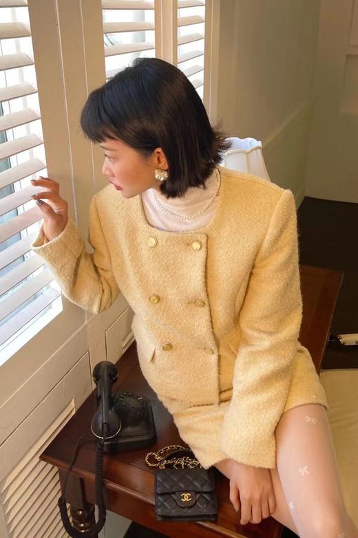 amadella 气质鹅黄色小香风外套半裙套装 15424 商品图0