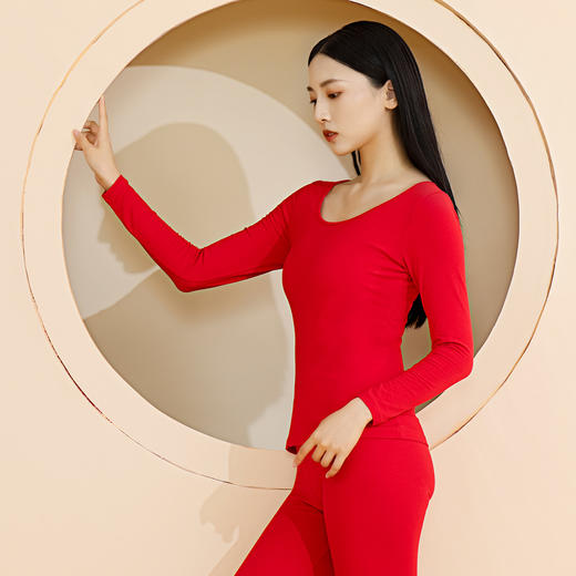 爱帝女士本命年红品内衣棉莱卡打底秋衣秋裤套装 商品图2