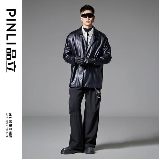 PINLI品立秋冬新款男士机车风PU皮衣休闲茄克外套雅痞上衣潮B252104056 商品图0