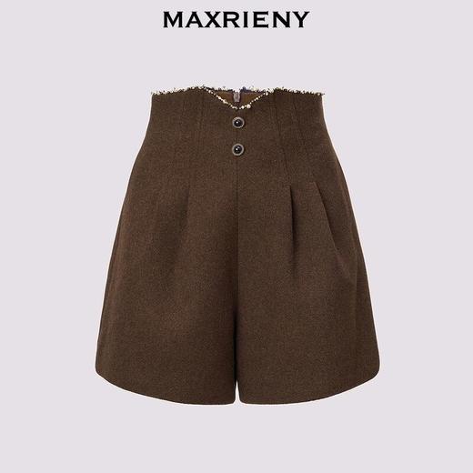 MAXRIENY精致优雅阔腿裤女24冬新款收腰显瘦复古高腰短裤修身显瘦(货号:MF85PA757) 商品图3