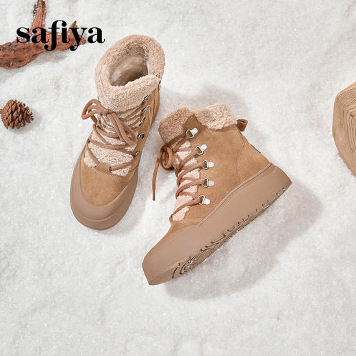 预售10天发|Safiya/索菲娅2024冬季加绒保暖系带时尚百搭厚底户外休闲雪地靴 SF4411A209 商品图6