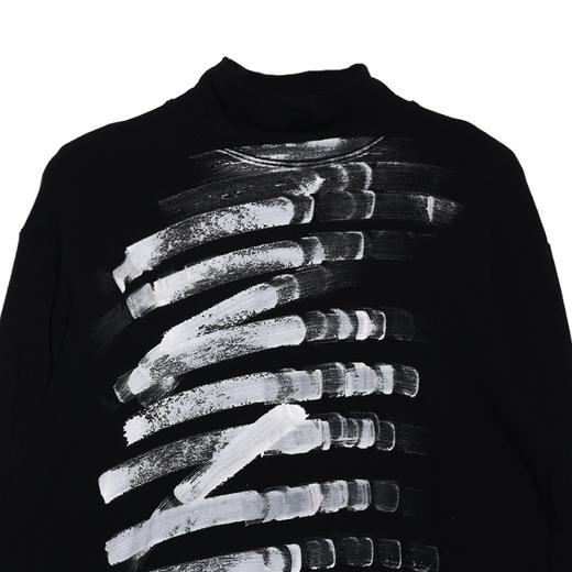 T463春秋季男女款黑色宽松手绘印花图案长袖百搭圆领情侣打底T恤 商品图1