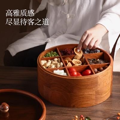 南美花梨木圆形双层四分格果盒 商品图3