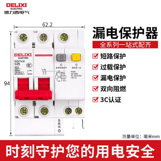 【DZ】德力西漏电保护器2P63A家用空开总闸断路器漏保空气开关 2P63A 商品图1
