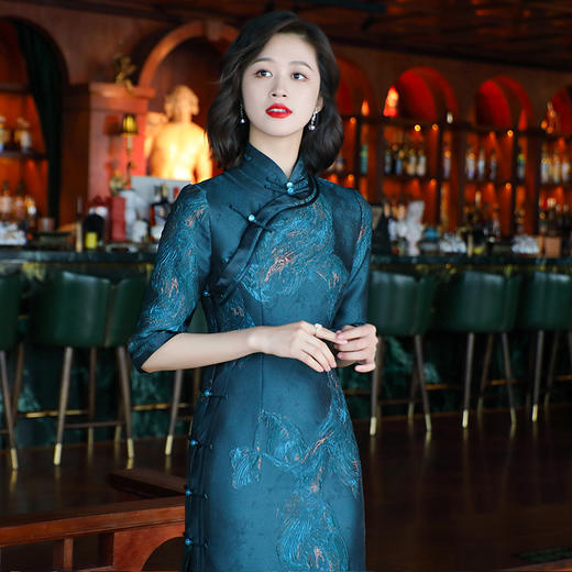 OY-24307复古中国风女装秋季新款全开襟提花日常改良长款旗袍连衣裙24307 商品图1