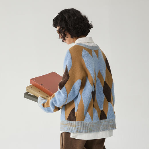 谜底圆领针织开衫女2024冬新品复古风百搭短款加厚毛衣244MZ1883 商品图2