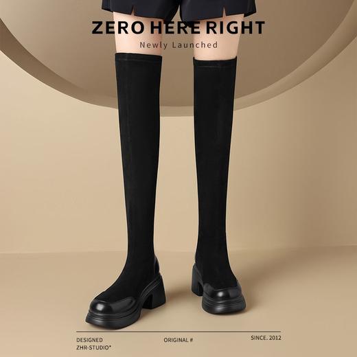 ZHR则则洋气百搭过膝靴2024新款弹力长筒靴粗跟加绒保暖骑士女靴 商品图6