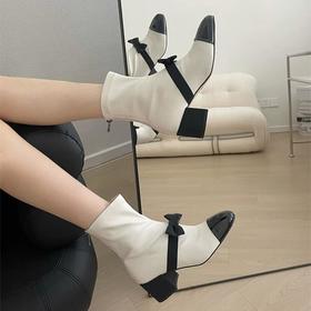 【顺丰包邮】80553 洛诗琳秋冬新款小香设计感蝴蝶结羊皮中跟短靴8919