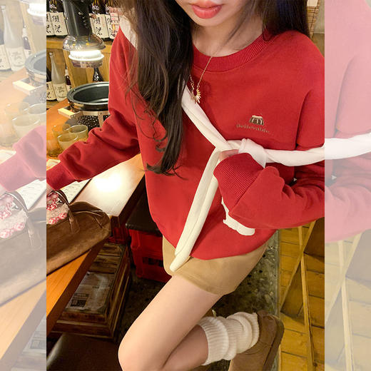 <曾小咸推荐>复古趣味印花加绒宽松卫衣 商品图1