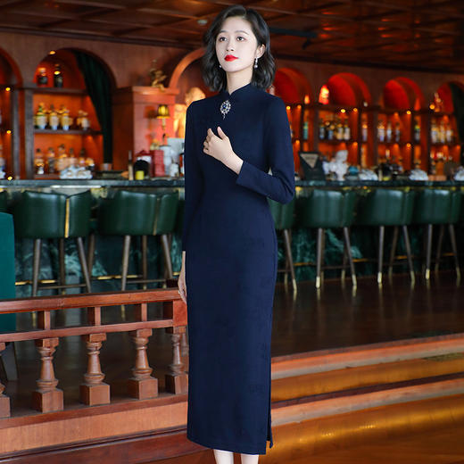 OY-24326中国风女装秋冬2024年新款复古针织提花日常改良旗袍连衣裙24326 商品图0