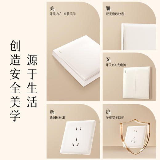 欧普（OPPLE）开关插座W18悦灵月光白usb空调16A插座五孔10A面板暗装二开多控 商品图1