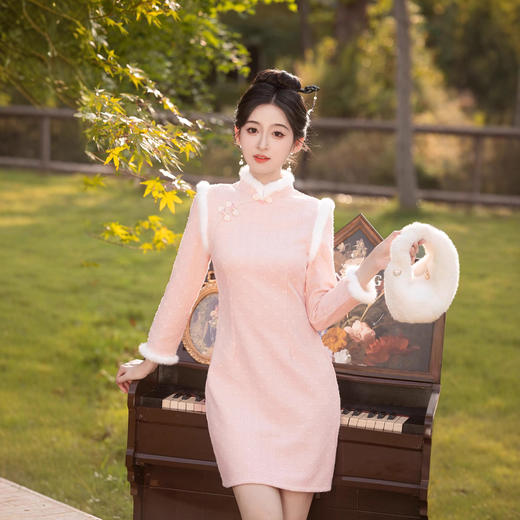 年轻款小个子羽毛纱加绒日常淑女显瘦旗袍 MLS7097 商品图1