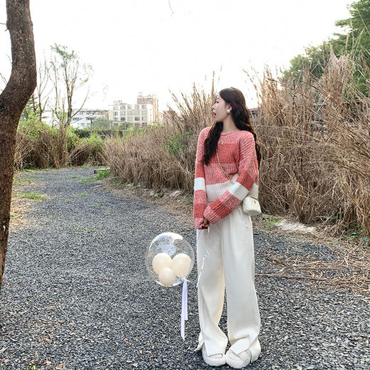 <曾小咸推荐>慵懒风宽松红条纹毛衣 商品图3