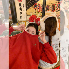 <曾小咸推荐>复古趣味印花加绒宽松卫衣