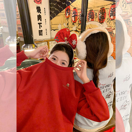 <曾小咸推荐>复古趣味印花加绒宽松卫衣 商品图0