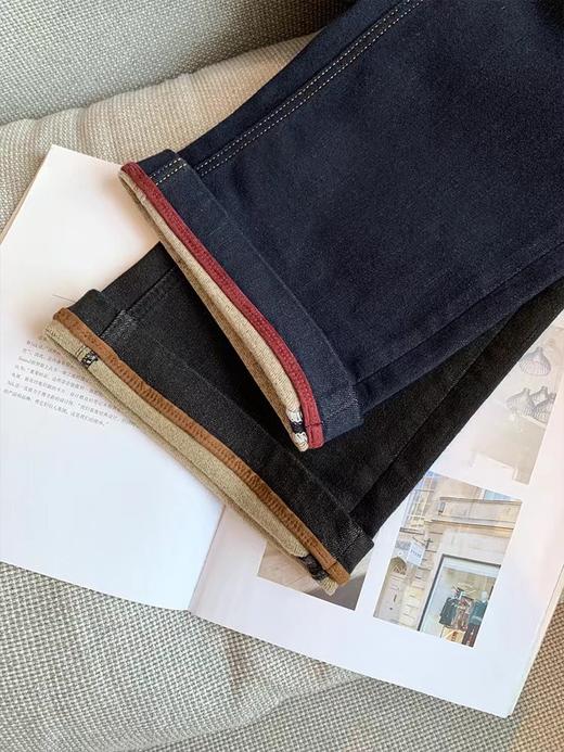 老米优品🎈3-5天！薄绒款！防褪色工艺《复古撞色设计植绒窄版直筒牛仔裤》柔软，微弹，温暖，bai搭！K241121B 商品图1