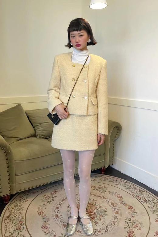 amadella 气质鹅黄色小香风外套半裙套装 15424 商品图3