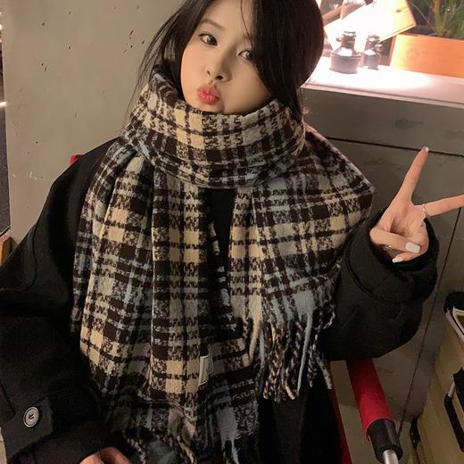 【软软糯糯】韩版格子女韩系甜美保暖提花粉秋冬柔软流苏粉色格子围巾围脖。ry 商品图3