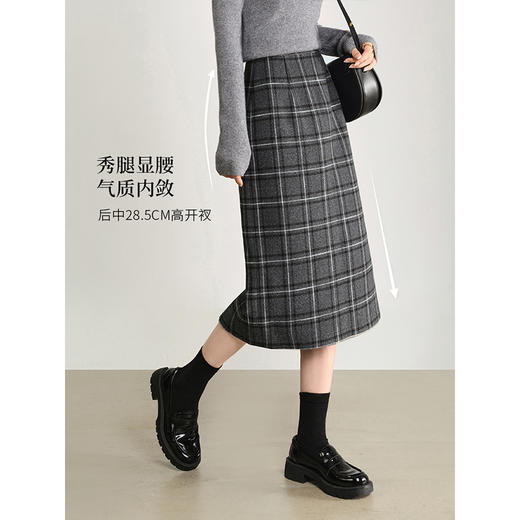 【年终特卖】熙世界复古格子毛呢半身裙秋冬2025年新款后开叉加厚包臀直筒裙 商品图2