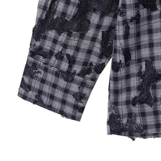 CS198秋季新款美式复古蕾丝镂空格纹格子休闲宽松衬衫长袖透气 商品图4