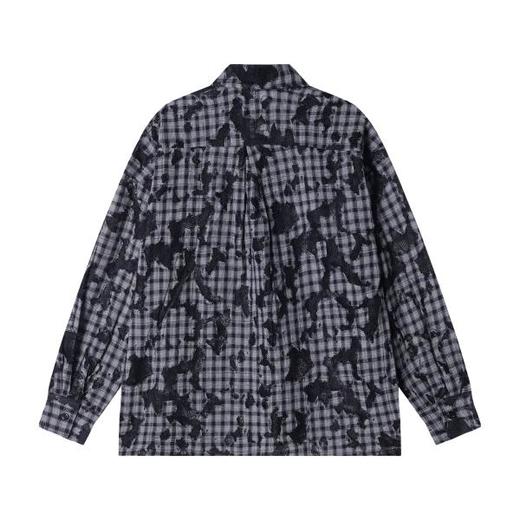 CS198秋季新款美式复古蕾丝镂空格纹格子休闲宽松衬衫长袖透气 商品图5