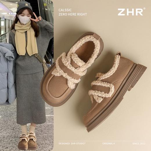 ZHR则则洋气保暖乐福鞋2024新款平底棉鞋美拉德加绒勃肯鞋毛毛鞋 商品图0