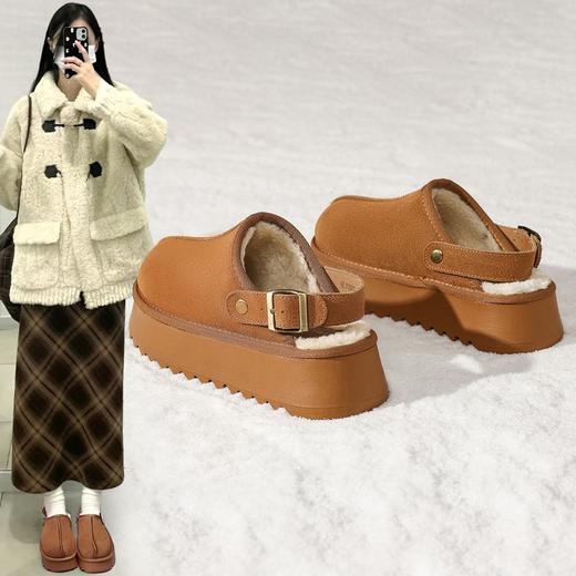 ZHR则则加绒厚底雪地靴防滑女鞋冬季新款勃肯半拖包头百搭棉拖鞋 商品图0