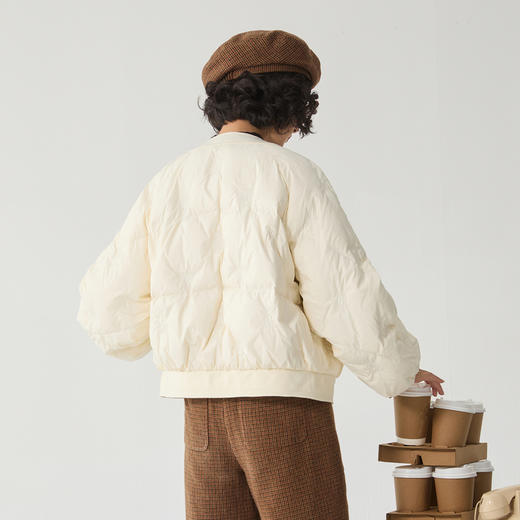 谜底白色羽绒服女2024冬新品休闲百搭简约圆领短款鸭绒244MY1535 商品图2