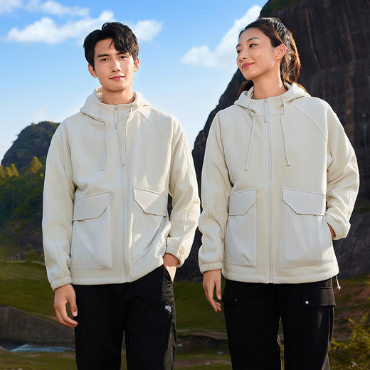 幸运鹿 情侣款重磅时尚潮流抓绒外套66010 商品图1