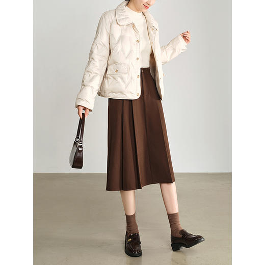 【年终特卖】熙世界复古棕色伞裙半身裙秋冬女2025新款赫本风高腰中长a字裙子 商品图4