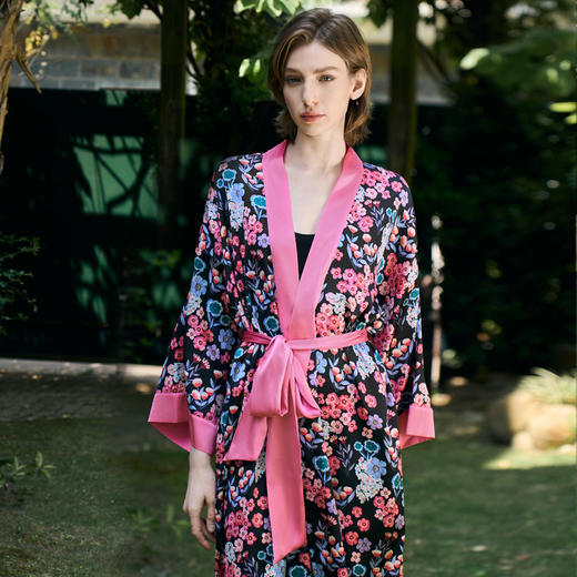 Solo seta22姆米重磅真丝睡袍女桑蚕丝印花浴袍丝绸家居服秋冬 商品图2