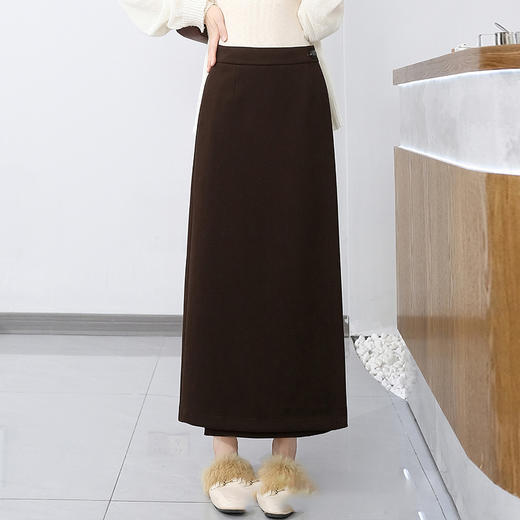 MYX-BFZY-H2698-L通勤时尚直筒裙一片式高腰半身裙2024年秋冬款长款加厚毛呢包臀裙 商品图1