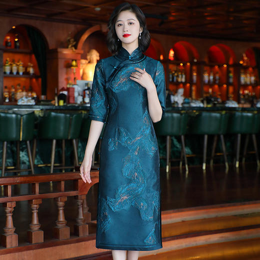 OY-24307复古中国风女装秋季新款全开襟提花日常改良长款旗袍连衣裙24307 商品图0