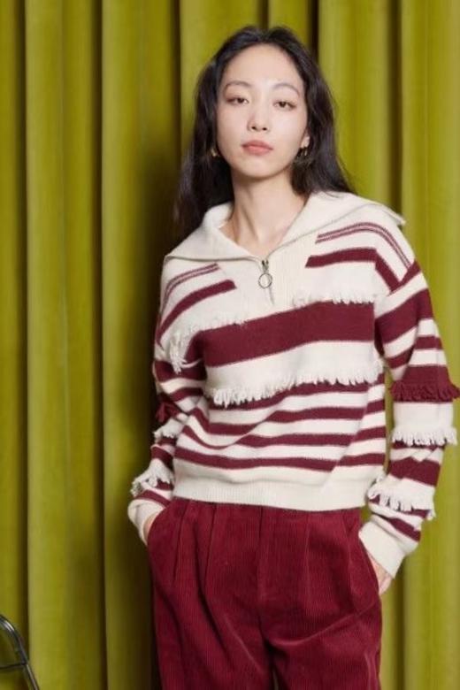 LNNNS 复古撞色条纹拉链针织上衣 19689 商品图0