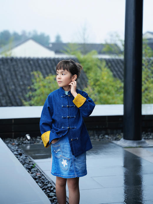 盛唐牡丹| 儿童Kids Series 新中式牛仔宋锦外套-红色/黄色袖口可选(4-6岁) 商品图0