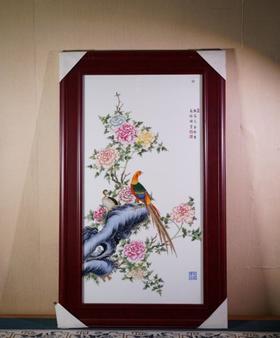 珐琅彩锦鸡富贵瓷板画