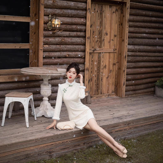 年轻款小个子羽毛纱加绒日常淑女显瘦旗袍 MLS7097 商品图4