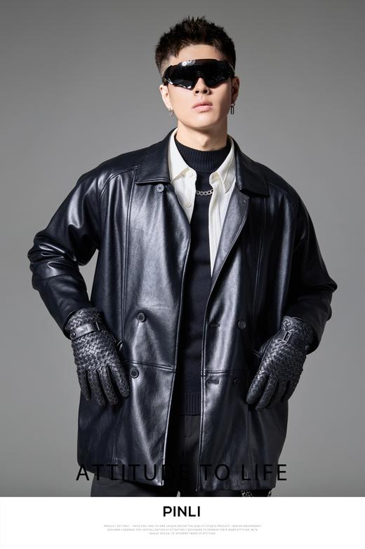 PINLI品立秋冬新款男士机车风PU皮衣休闲茄克外套雅痞上衣潮B252104056 商品图3