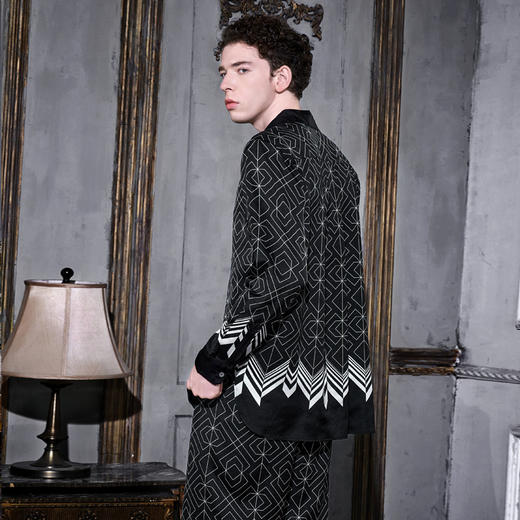 Solo seta22姆米男士真丝睡衣桑蚕丝衬衫阔腿裤丝绸印花家居服 商品图2