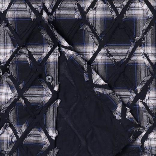 5438622新款港风菱形格流苏长袖衬衫潮牌时尚休闲宽松经典衬衣 商品图3