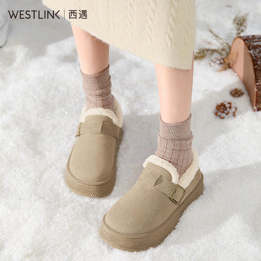 西遇厚底勃肯鞋加绒女冬季新款一脚蹬毛毛鞋全包保暖东北棉鞋D0047891 商品图3