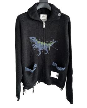 中性款破洞做旧毛衣拉链开衫019