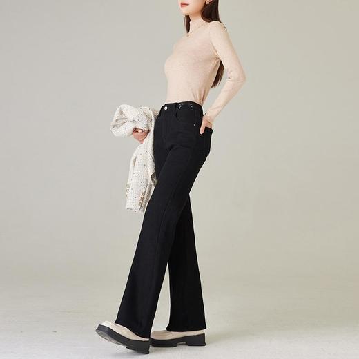 【高货rg】全新升级【铂金会员174/天猫229/差价55】(21413) 洛诗琳2024冬季新款加绒高腰黑色显瘦百搭微喇牛仔裤女 商品图3