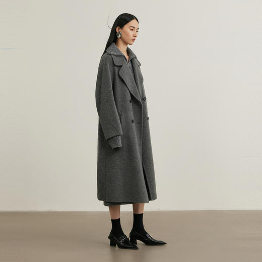 NEELLY纳俪商场同款冬季新款气质版型双层羊毛呢大衣女翻领长外套N24105N01112 商品图2