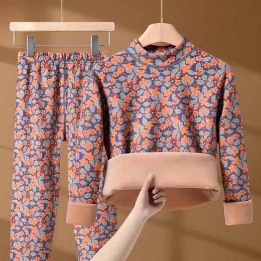 冬季女士【半高领碎花保暖内衣套装】加绒加厚 中老年防寒中领秋衣秋裤  商品图2