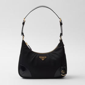 PRADA 普拉达 女士珐琅金属三角形徽标 Re-Edition 2002 Re-Nylon 和拉丝皮革单肩包 黑色 1BC214 R789 F0002 OOO