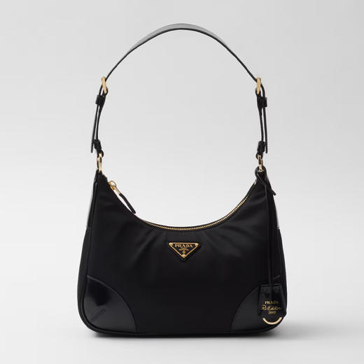 PRADA 普拉达 女士珐琅金属三角形徽标 Re-Edition 2002 Re-Nylon 和拉丝皮革单肩包 黑色 1BC214 R789 F0002 OOO 商品图0