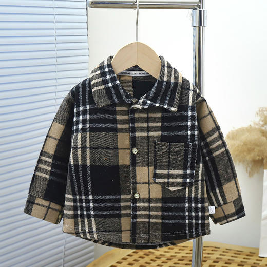 【儿童舒适卡通小衬衣，简约大方，时尚洋气】儿童长袖男童衬衣 宝宝新款韩版春秋 可外穿女童格子翻领衬衫外套-QQ 商品图7